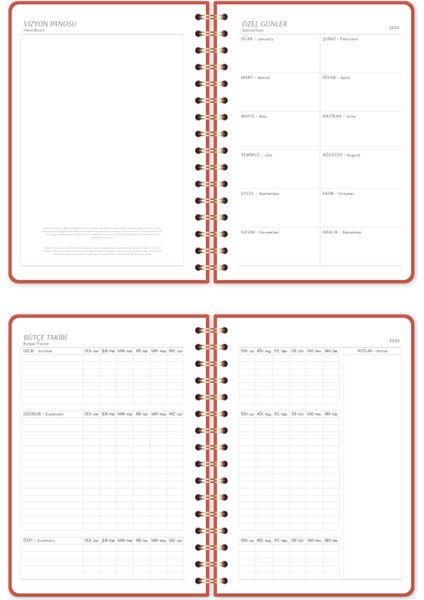 2026 A5 Spiralli Keten Haftalık Ajanda 12 Aylık - Mercan indirimleri