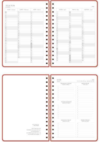 2026 A5 Spiralli Keten Haftalık Ajanda 12 Aylık - Mercan
