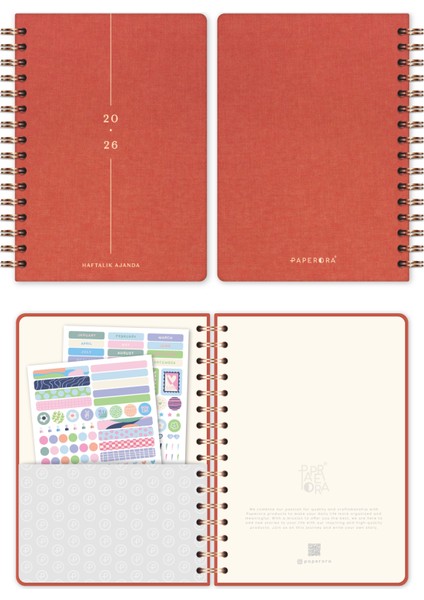 2026 A5 Spiralli Keten Haftalık Ajanda 12 Aylık - Mercan