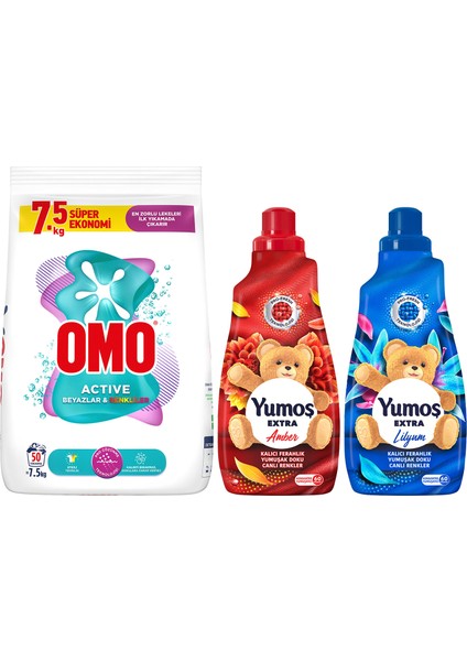 Toz Deterjan 7,5kgx1 + Yumoş Yumuşatıcı Amber 1440 Mlx1 + Yumoş Yumuşatıcı Lilyum 1440 Mlx1