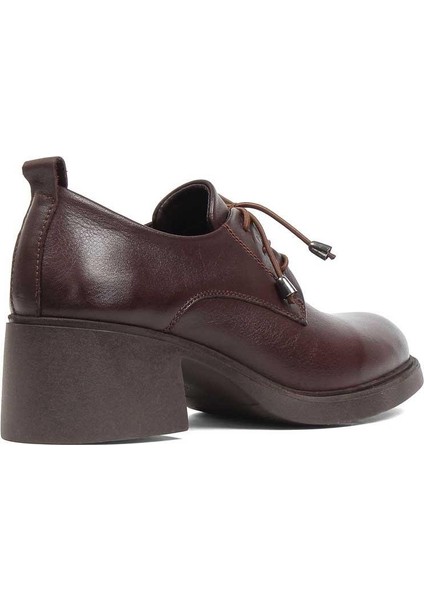 Kadın Kahverengi Kalın Topuklu Deri Klasik Ayakkabı fırsatları