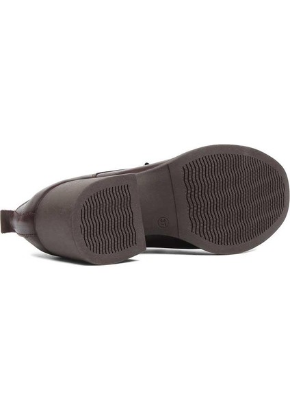 Kadın Kahverengi Kalın Topuklu Deri Klasik Ayakkabı indirimleri