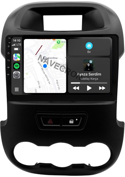 Ford Ranger 2012-15 9" Dörtlü Tuşlu Uyumlu Androıd Multimedya Gerçek 2/32 Kablosuz Carplay Geri Görüş Kameralı
