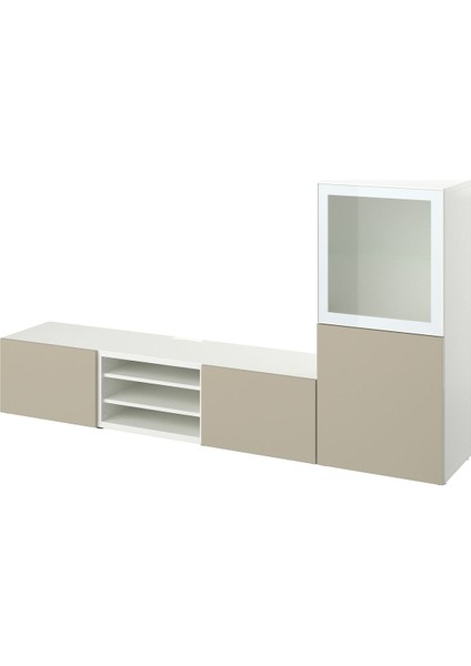 Tv Ünitesi, Beyaz-Parlak Cila-Bej, 240X42X129 Cm, Selsvıken/glassvık, Fren Raylı