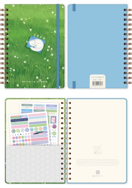 2026 A5 Spiralli Haftalık Ajanda 12 Aylık - Kedi