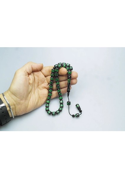 Oltu Taşı ve Yeşil Galalith Çeşmi Bülbül Işlemeli Tespih