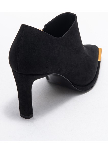 Sona Siyah Süet Altın Detaylı Fermuarlı Kadın Bilekte Topuklu Ayakkabı indirimleri