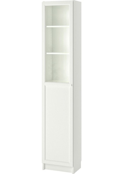 Cam/panel Kapaklı Kitaplık, Beyaz, 40X30X202 cm