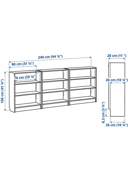 Kitaplık, Beyaz, 240X28X106 cm fırsatları
