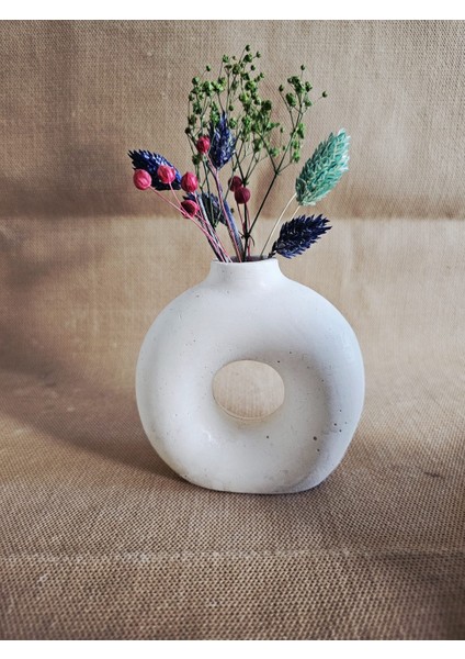 El Yapımı Dekoratif Beton 4'lü Set | Tepsi Donut Vazo Saksı Mumluk | Modern Minimalist Ev Ofis Aksesuarı