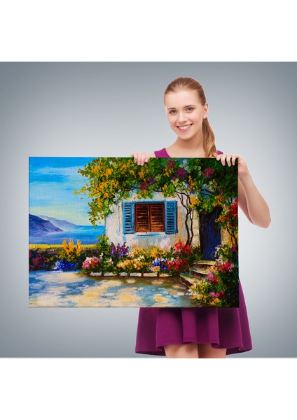 Deniz Manzaralı Güzel Ev Dekoratif Kanvas Duvar TABLOSU-3437 fırsatları