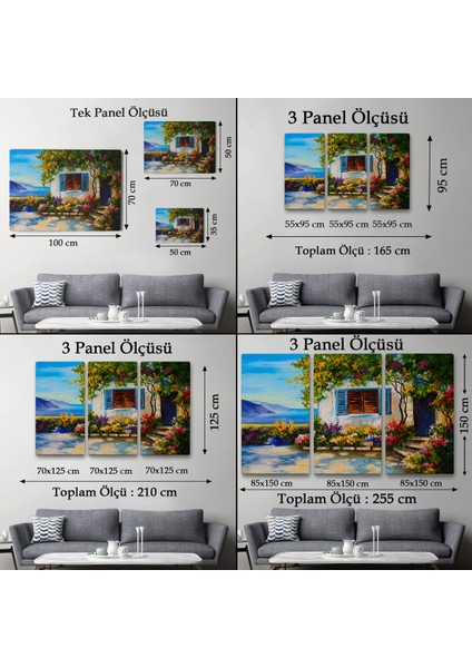 Deniz Manzaralı Güzel Ev Dekoratif Kanvas Duvar TABLOSU-3437