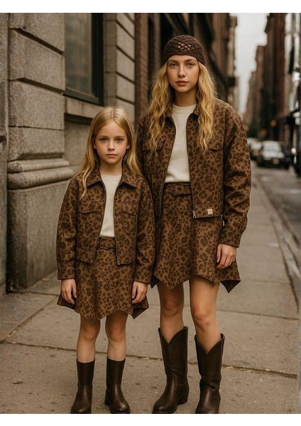 Kız Çocuk Süet Asimetrik Kesim Kemerli Tasarım Etek