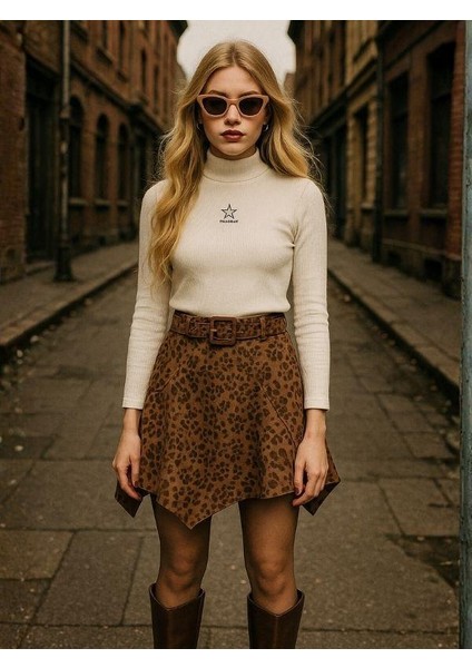 Kız Çocuk Süet Asimetrik Kesim Kemerli Tasarım Etek modelleri