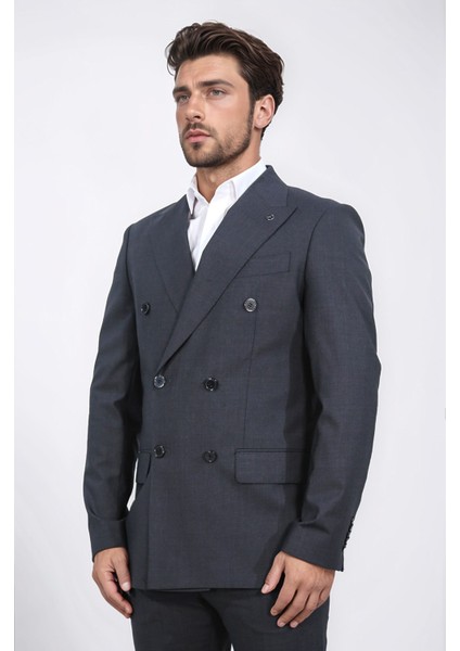 Slim Fit Sivri Yaka Kruvaze Antrasit Takım Elbise indirimleri