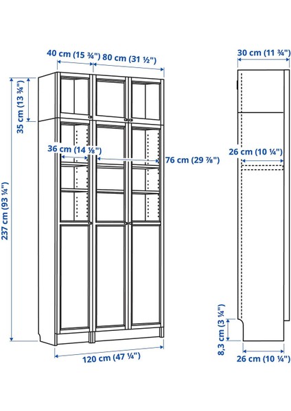 Cam/panel Kapaklı Kitaplık, Beyaz, 120X30X237 cm modelleri