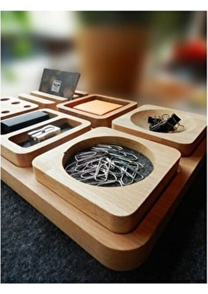 Arayende Masa Düzenleyici 30x20x3 cm 6 Bölmeli Ahşap Renkli Tasarım