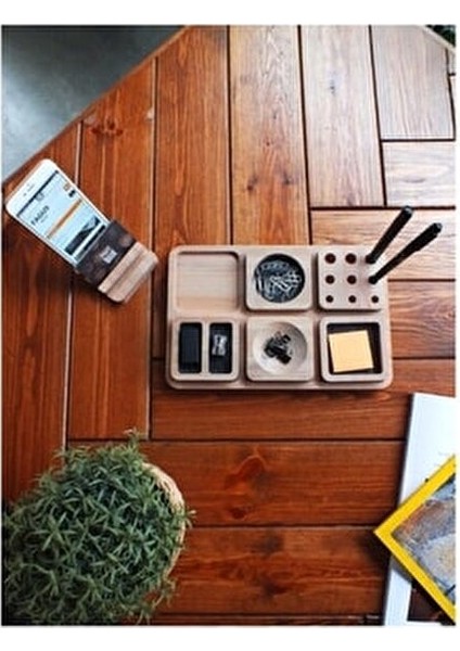 Arayende Masa Düzenleyici 30x20x3 cm 6 Bölmeli Ahşap Renkli Tasarım