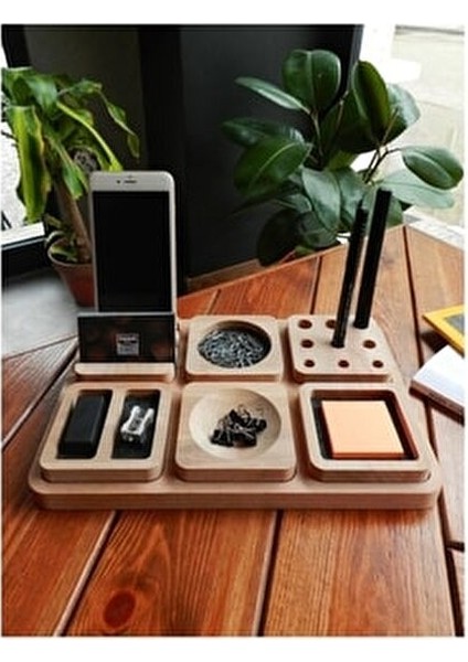 Arayende Masa Düzenleyici 30x20x3 cm 6 Bölmeli Ahşap Renkli Tasarım