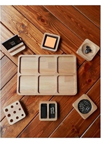 Arayende Masa Düzenleyici 30x20x3 cm 6 Bölmeli Ahşap Renkli Tasarım