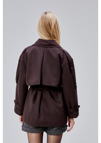 Oversize Acı Kahve Rüzgarlık Detaylı Beli Kuşaklı Trençkot fiyatları