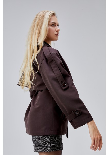 Oversize Acı Kahve Rüzgarlık Detaylı Beli Kuşaklı Trençkot modelleri