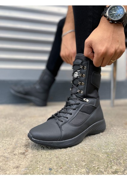 JY799 Verton Bağcıklı Ortopedik Taban Günlük Cilt Erkek Askeri Postal Bot Cst Siyah modelleri