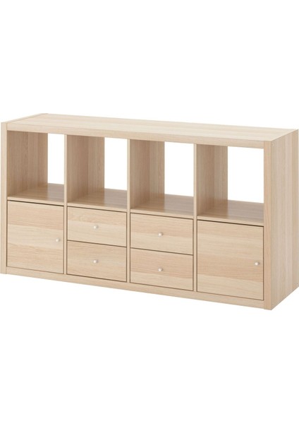 Açık Raf Ünitesi, Ağartılmış Meşe Görünümlü, 77X147 Cm, Çekmeceli ve Kapaklı