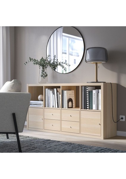 Açık Raf Ünitesi, Ağartılmış Meşe Görünümlü, 77X147 Cm, Çekmeceli ve Kapaklı fiyatları