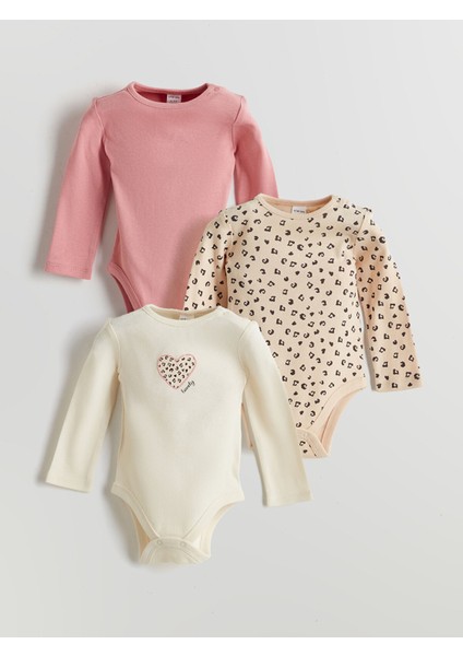 Yeni Sezon Baskılı Kız Bebek Çıtçıtlı Body 3'lü