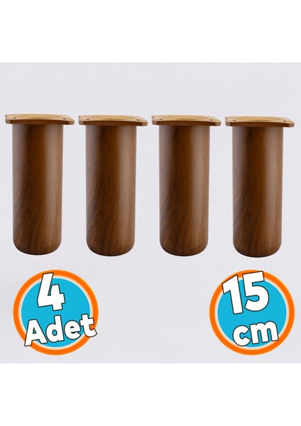 4 Adet Mobilya Kanepe Koltuk Baza Yükseltici Yükseltme Ayağı Ayakları Plastik Kestane Kahvesi 15 cm