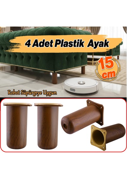 4 Adet Mobilya Kanepe Koltuk Baza Yükseltici Yükseltme Ayağı Ayakları Plastik Kestane Kahvesi 15 cm modelleri