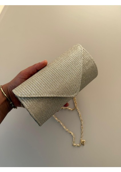 Kadın Simli Zincir Askılı Abiye El Çantası – | Gümüş, Altın, Siyah