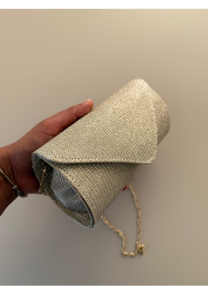 Kadın Simli Zincir Askılı Abiye El Çantası – | Gümüş, Altın, Siyah