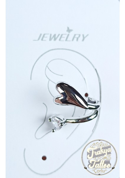 Gümüş Renk Zirkon Taşlı Sıkıştırmalı Kalpli Kıkırdak Küpe Earcuff fiyatları