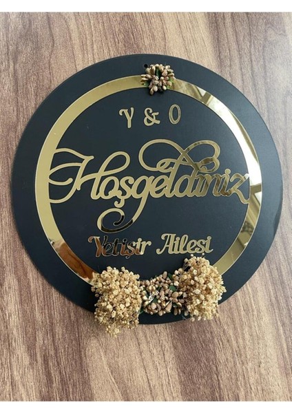 Ahşap ve Pleksili Kapı Süsü, Duvar Süsü, Duvar Dekoru, Gold Aynalı Pleksi Isimli 24CM