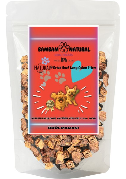%100 Doğal Dana Akciğer Küp 1x1 cm 100 Gr Köpek Ödül ve Eğitim Maması – Katkısız, Koruyucusuz, Yüksek Proteinli Doğal Çiğneme Atıştırmalığı, Sağlıklı Diş ve Kas Gelişimini Destekler.