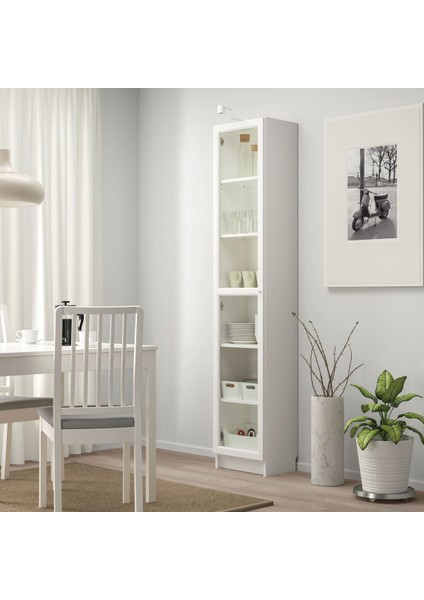 Cam Kapaklı Kitaplık, Beyaz, 40X30X202 cm fiyatları