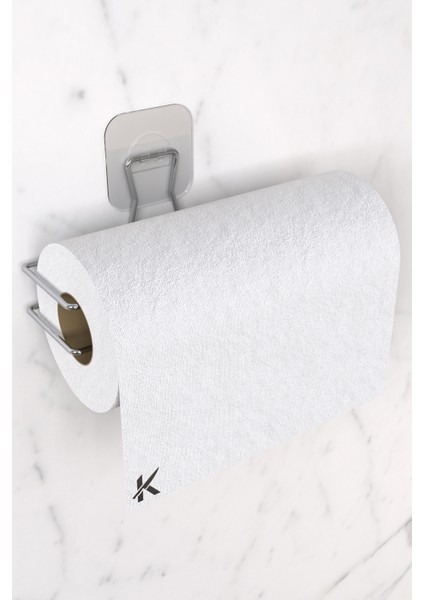 Sticker Yapışkanlı Dekoratif Rulo Havlu Tutacağı Şık Banyo Mutfak Tezgah Aksesuarı Rulo Havluluk