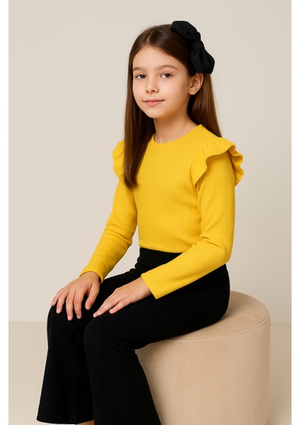 Kız Çocuk 3’lü Takım Sarı Badi, Siyah Ispanyol Tayt ve Bandana – Günlük Şık Kombin fırsatları