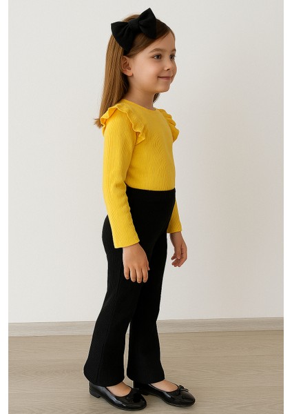 Kız Çocuk 3’lü Takım Sarı Badi, Siyah Ispanyol Tayt ve Bandana – Günlük Şık Kombin indirimleri