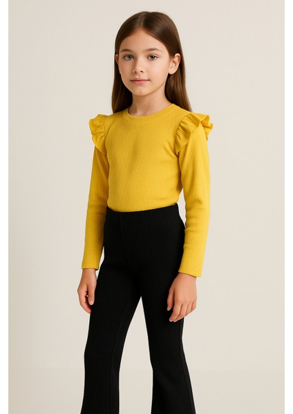 Kız Çocuk 3’lü Takım Sarı Badi, Siyah Ispanyol Tayt ve Bandana – Günlük Şık Kombin