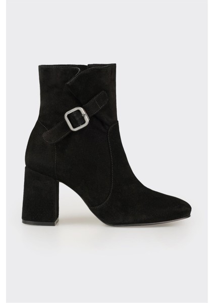 Siyah Deri Kadın Klasik Bot