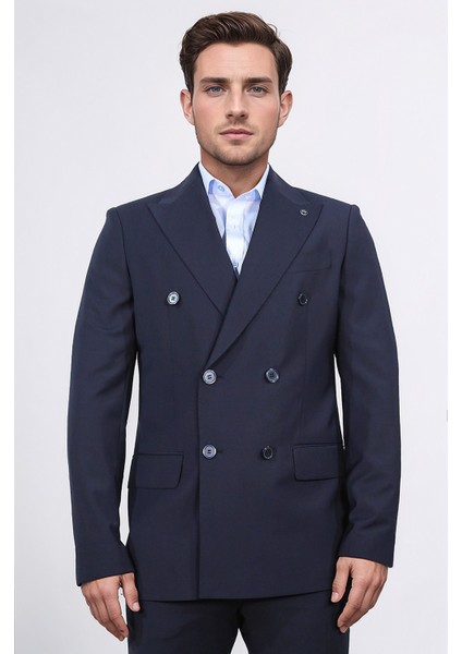 Slim Fit Sivri Yaka Kruvaze Lacivert Takım Elbise fiyatları