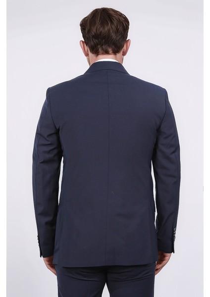 Slim Fit Sivri Yaka Kruvaze Lacivert Takım Elbise fırsatları