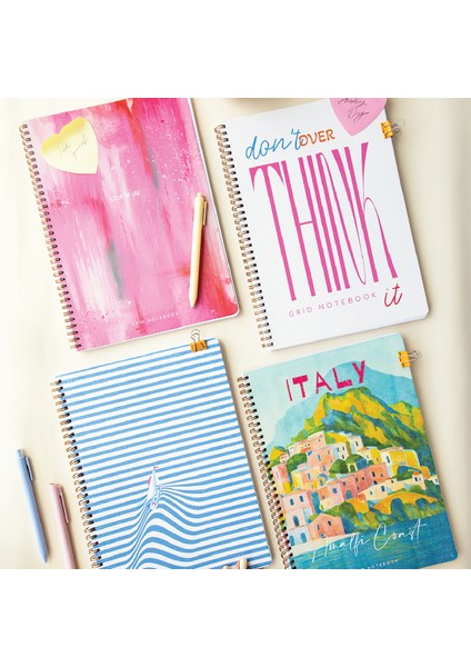 A4 Spiralli Karton Kapak 4'lü Set Kareli Okul Defteri 80 Yaprak - Ders Programlı Çok Renkli