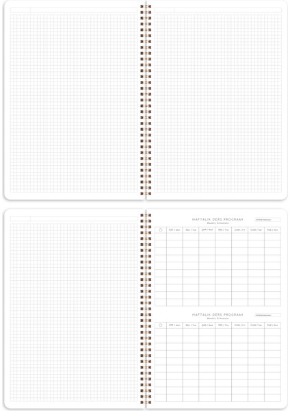 A4 Spiralli Karton Kapak 4'lü Set Kareli Okul Defteri 80 Yaprak - Ders Programlı Çok Renkli