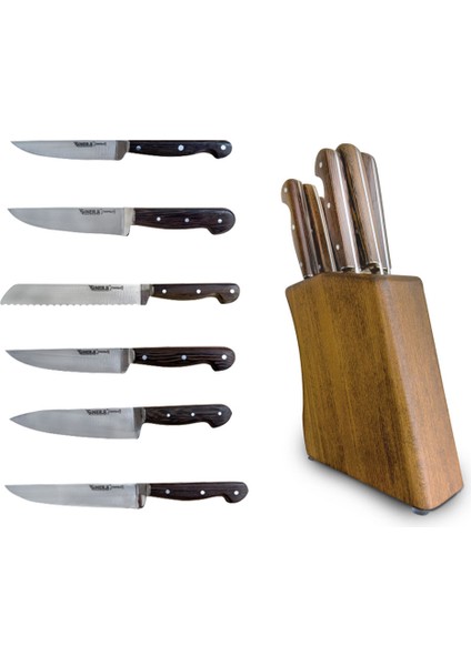 Wooden Nostalji Bloklu Bıçak Seti 6+1