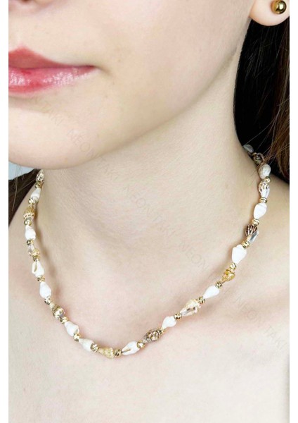 Deniz Kabuğu Kolye 425, Bej - Beyaz