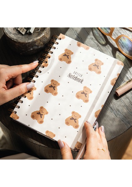 A5 Spiralli Sert Kapak Lastikli Noktalı Not Defteri Ayıcık